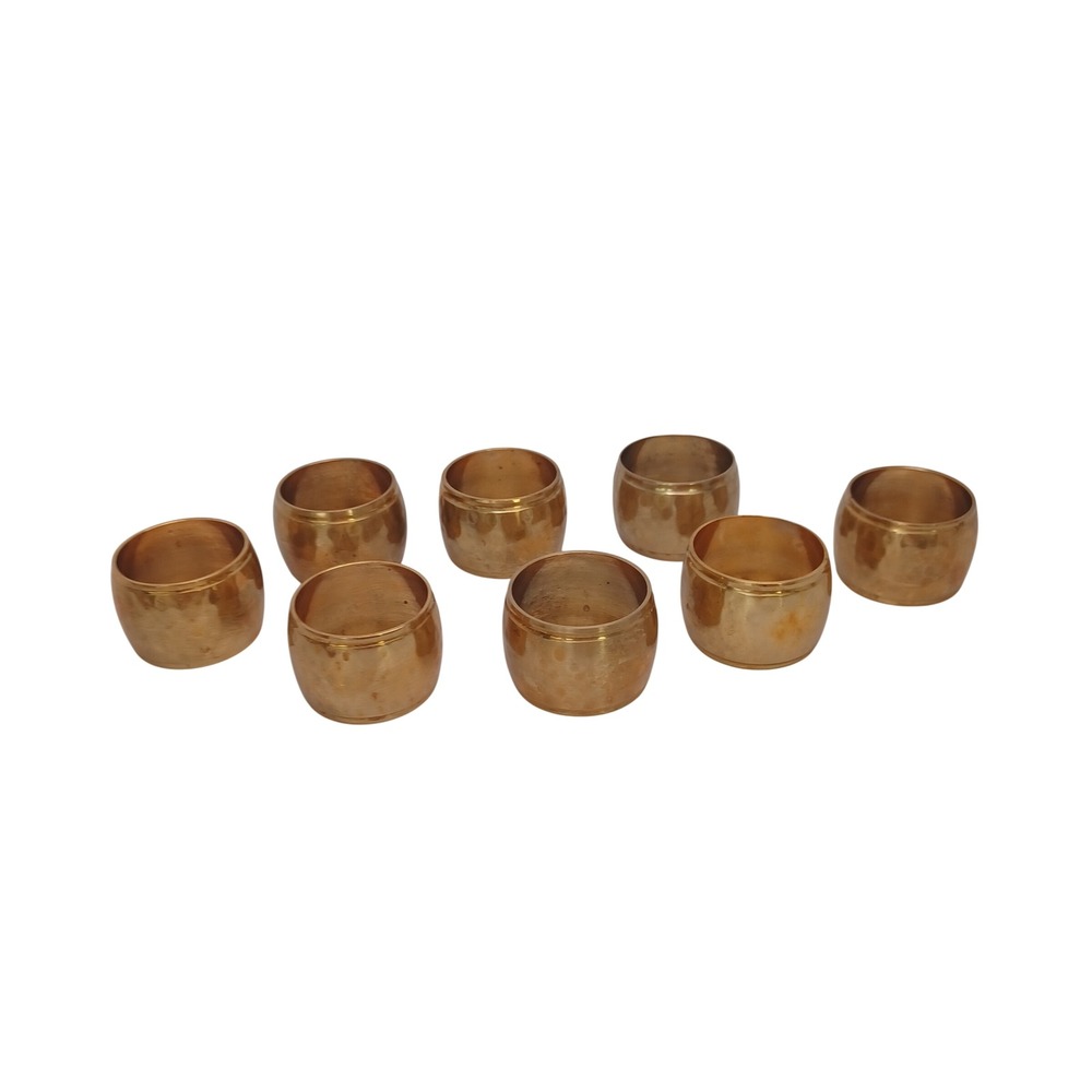 Set of 8 Hammered Brass Napkin Rings Vintage Gold Barrel Table Decor MCM Boho